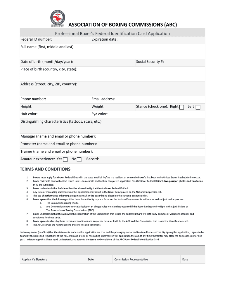  Boxing Federal ID Application Boxing Federal ID Application 2019-2024