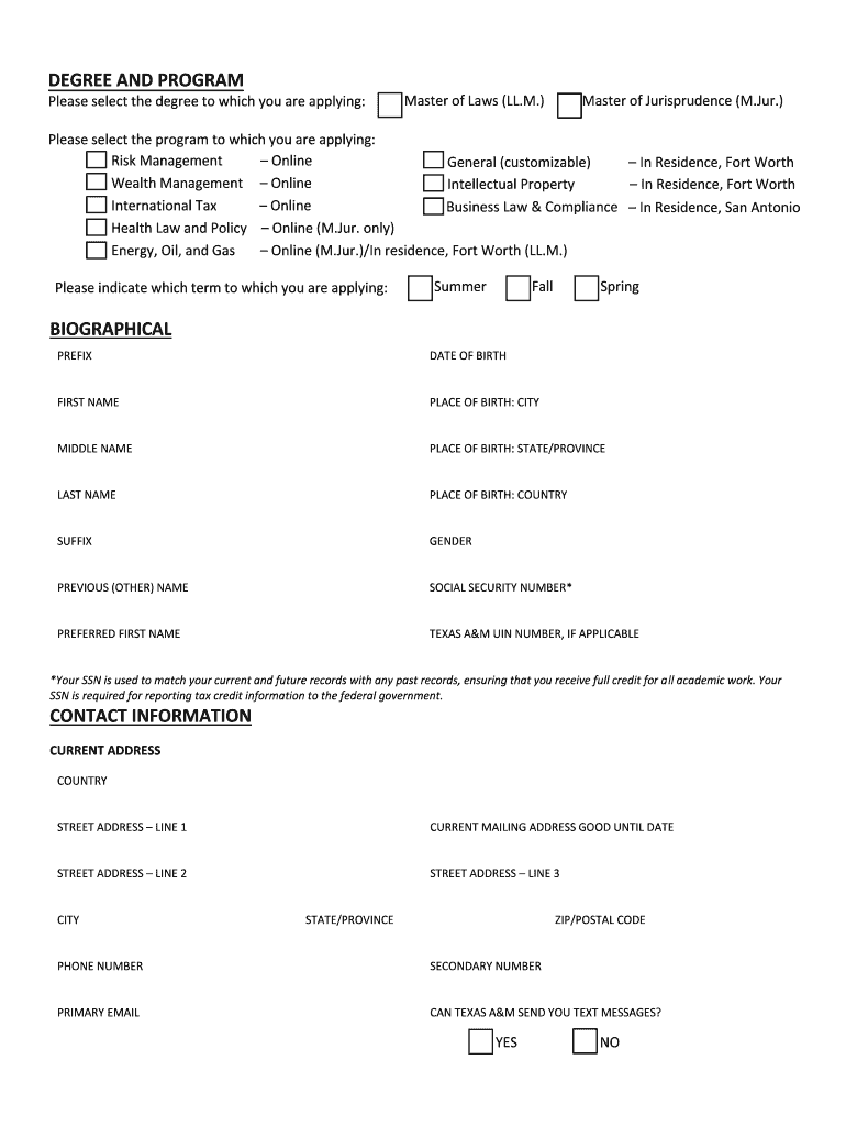  for Timely Consideration We Encourage All Applications to Be Submitted to Texas A&M University School of Law No Later Than T 2020-2024