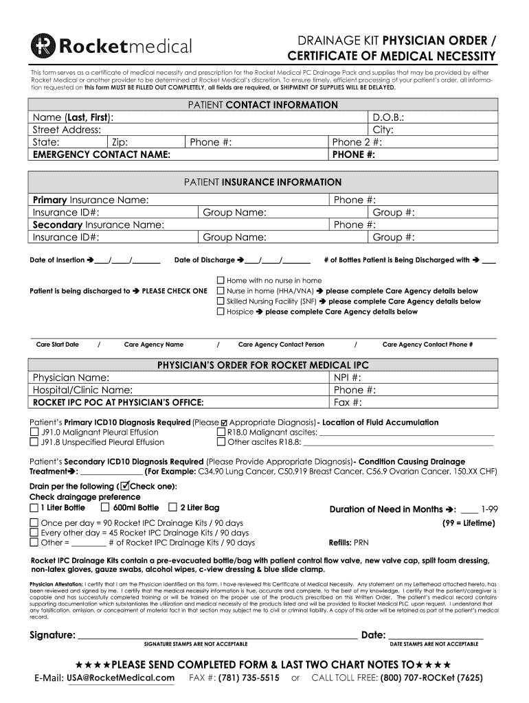 DRAINAGE KIT PHYSICIAN ORDER  Form