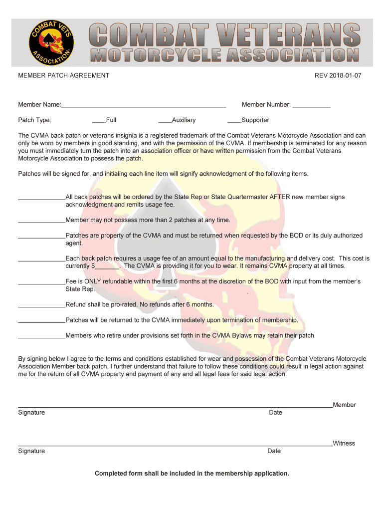MEMBER PATCH AGREEMENT REV 01 07 Member  Form