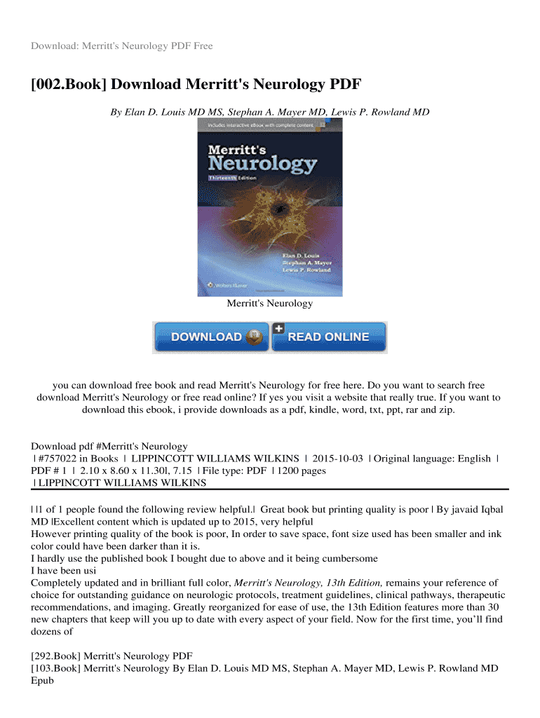 Merritt&#039;s Neurology 14th Edition PDF  Form