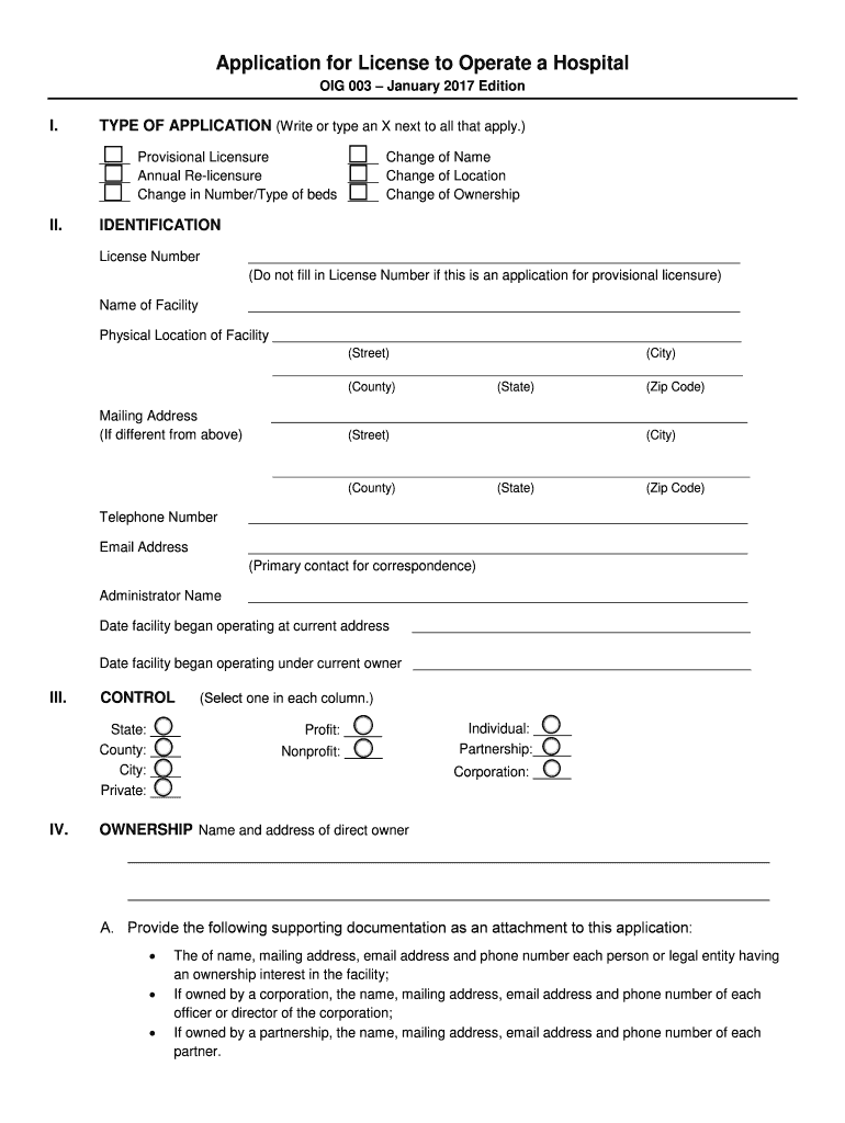 Application for License to Operate a Hospital Kentucky  Form