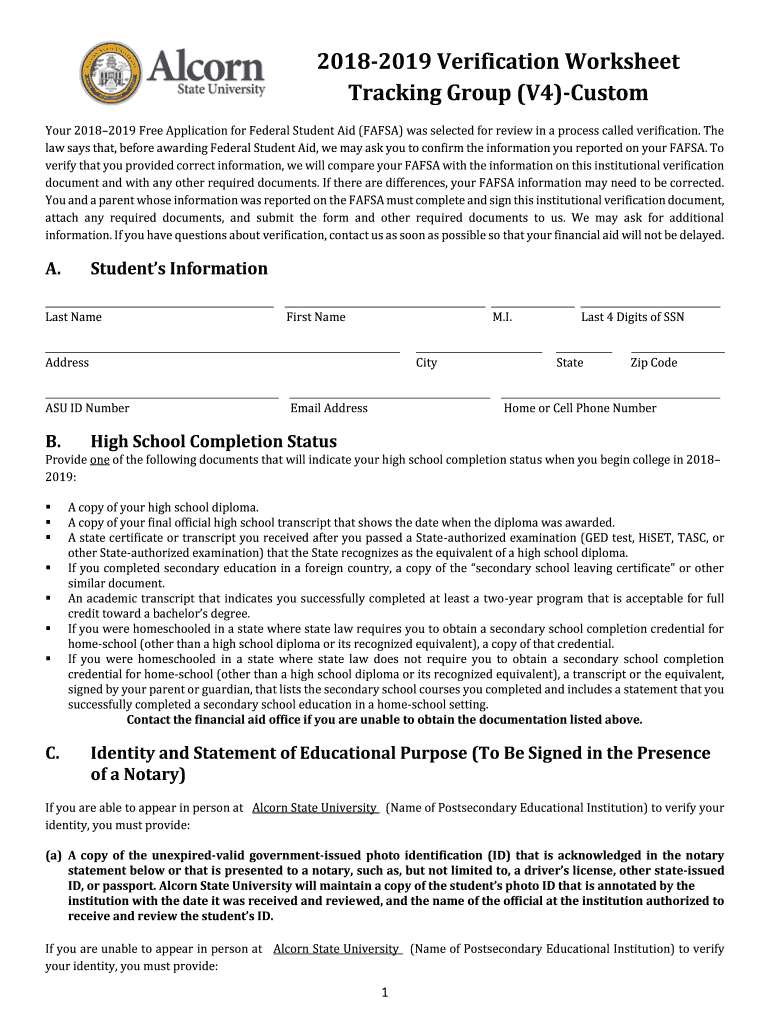  Verification Worksheet Tracking Group V4 Custom 2018