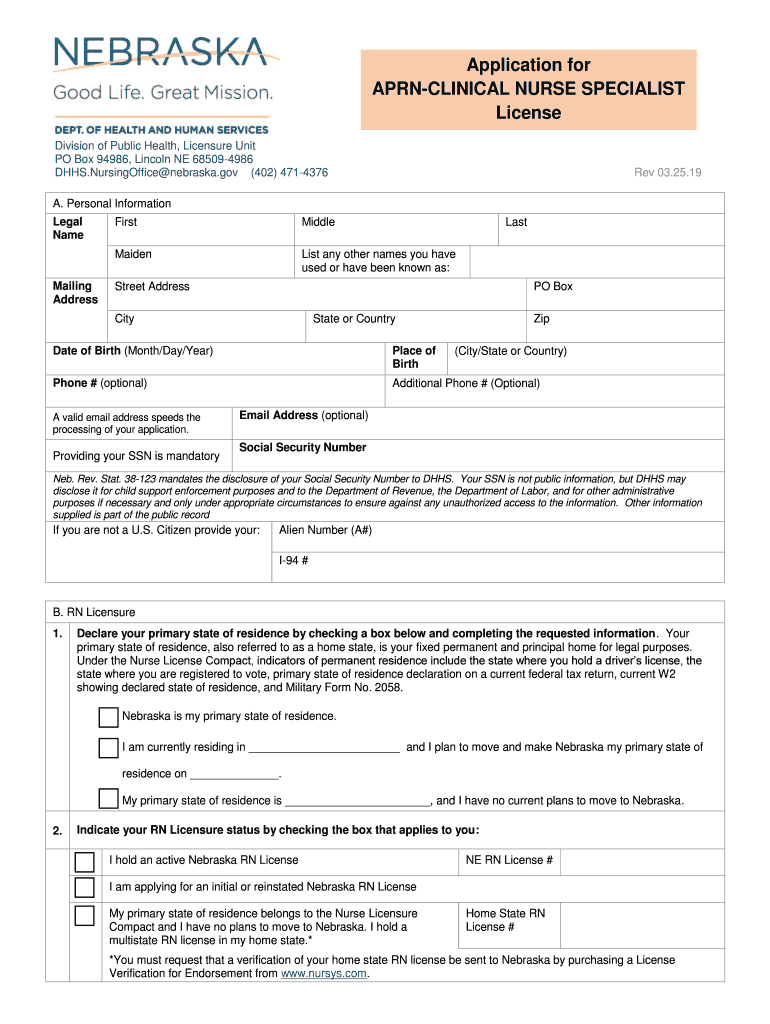 APRN Nebraska Department of Health and Human Services  Form