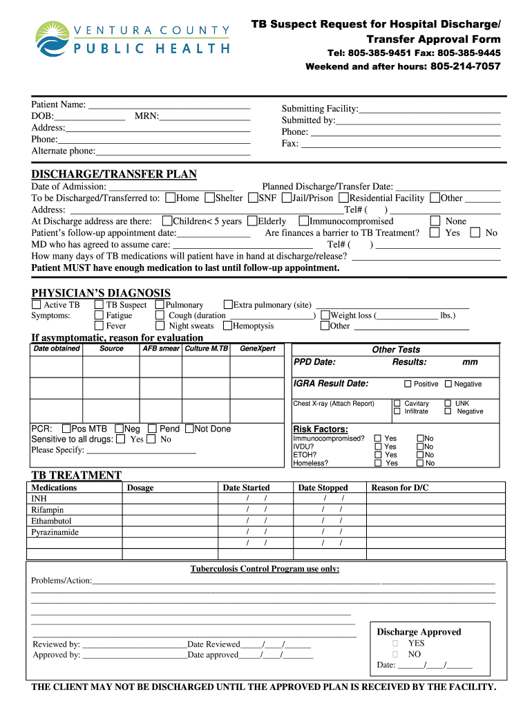 TB Suspect Request for Hospital Discharge  Form