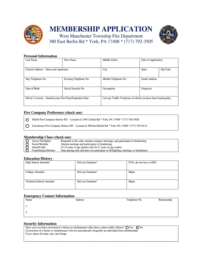 Contact Us West Manchester Township Fire Department  Form