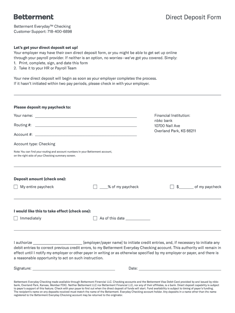  Direct Deposit Form Betterment 2019