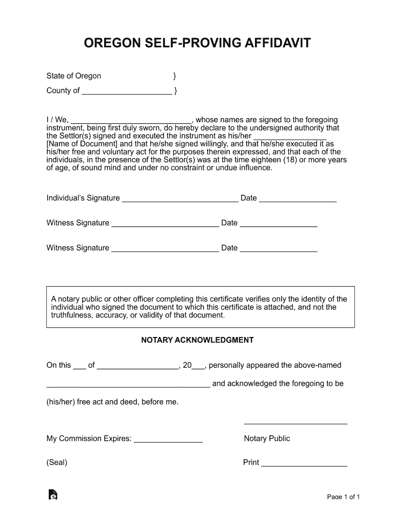 Self Proving Affidavit Sample  Form