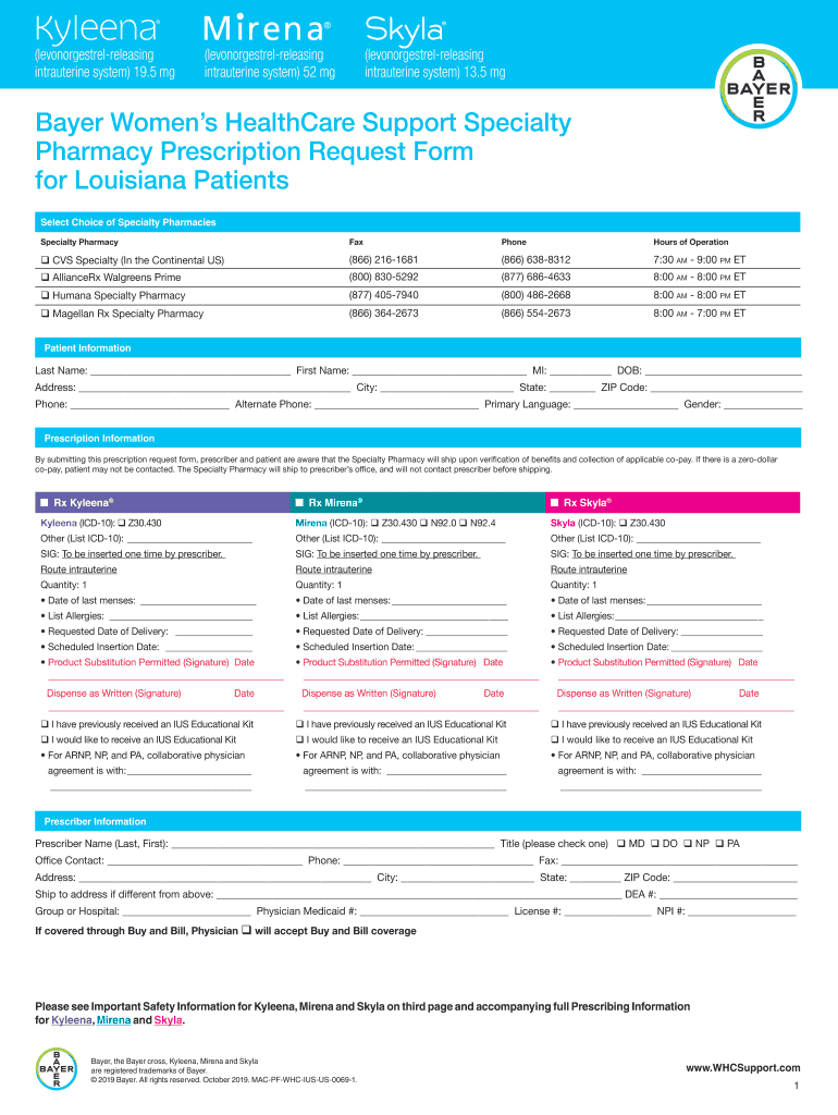 Bayer Women&#039;s Healthcare Support Specialty Pharmacy  Form