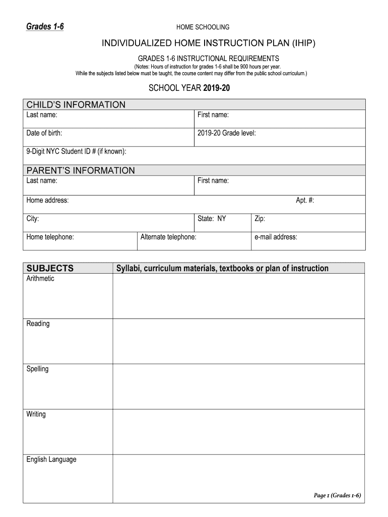  Individualized Home Instruction Plan Sample 2019