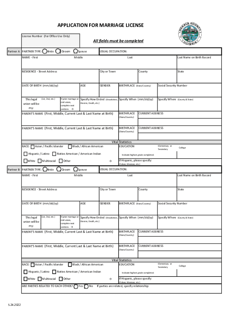 Illinois Application Marriage License  Form
