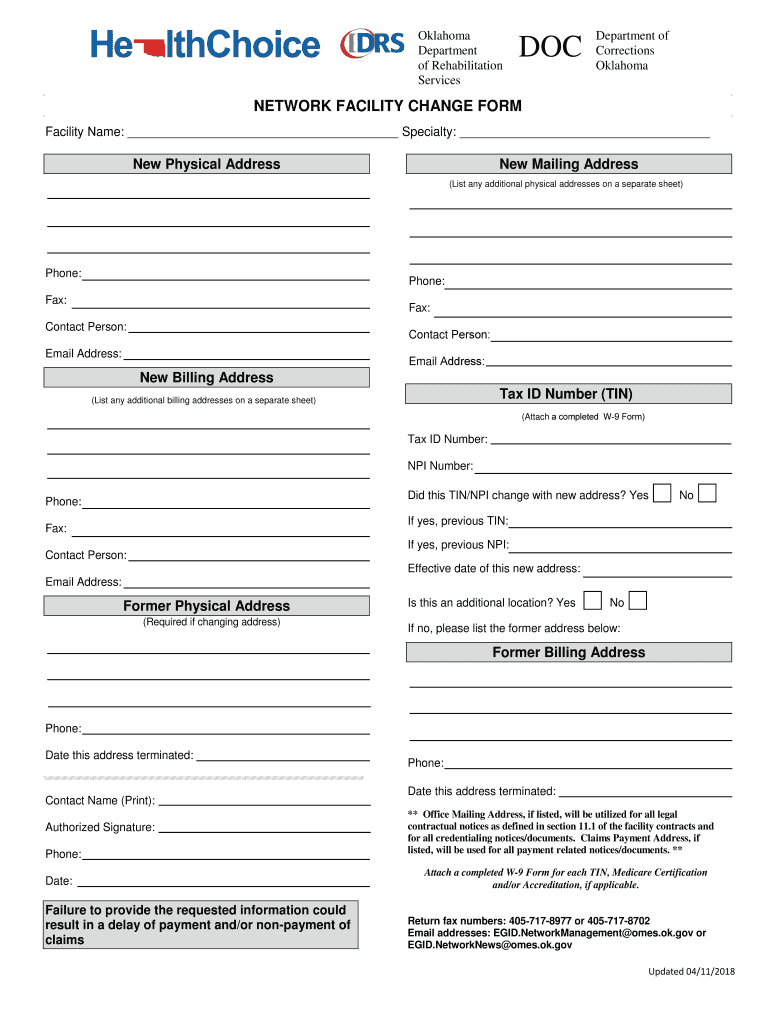 Facility Change Form Facility Change Form