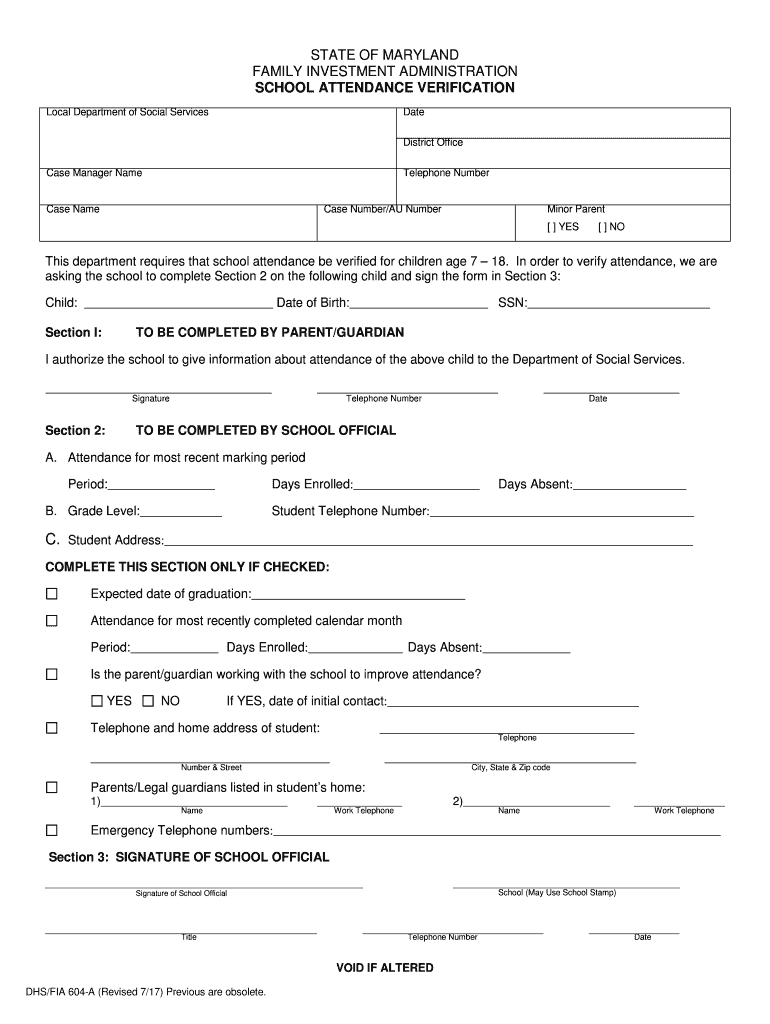  604 School Attendance Verification Form 2017-2024