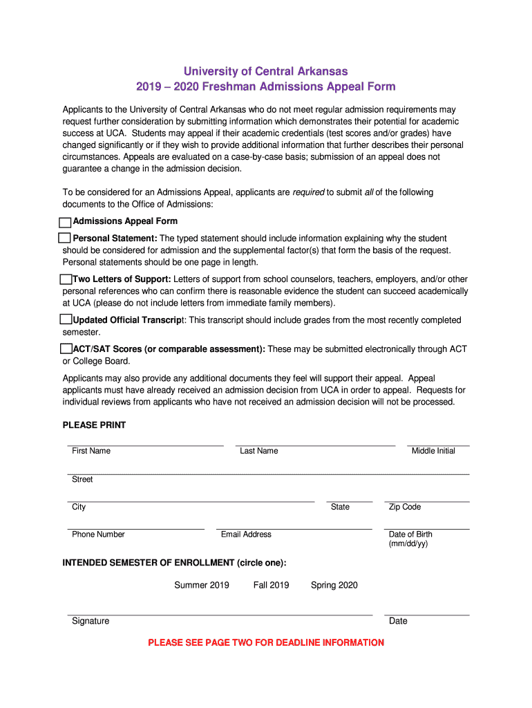  Freshman Admissions Appeal Form 2019