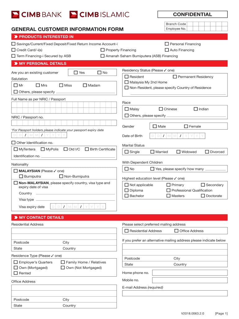 Cimb Customer Information Update Form