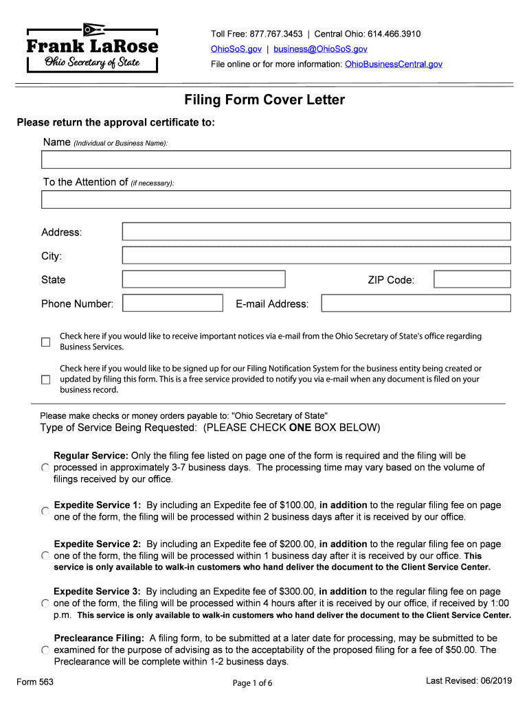  Ohio Secretary of State Certificate of Limited Partnership Cancellation Limited Partnership Cancellation Amendment 2019-2024