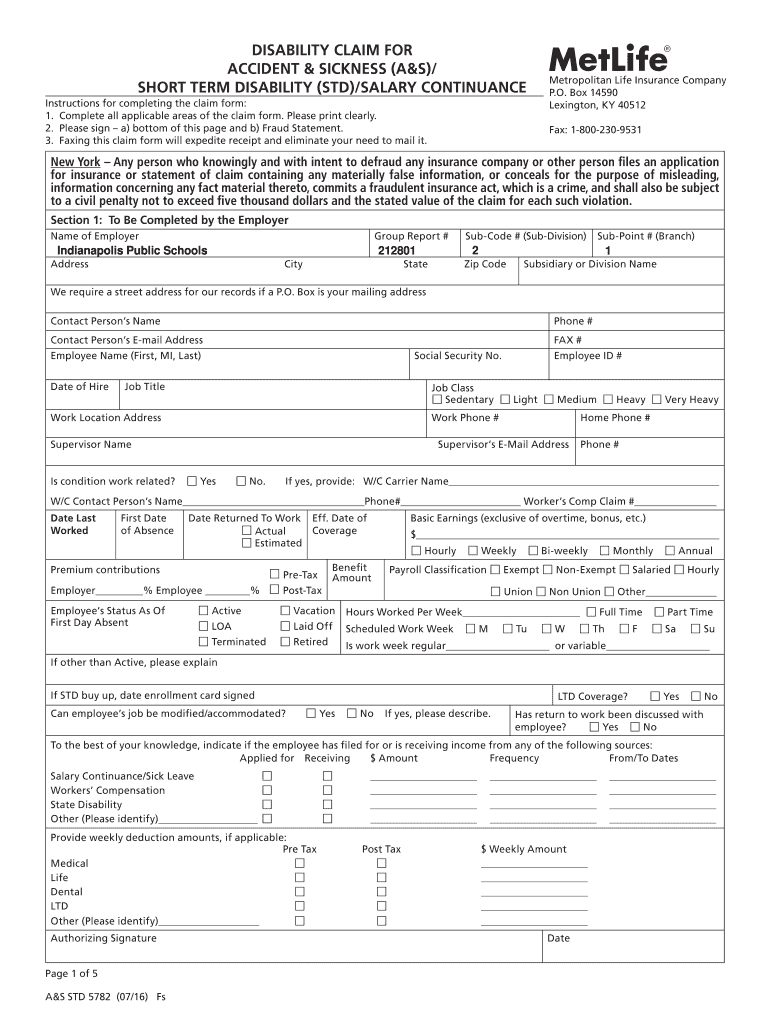 Metlife Short Term Disability Form