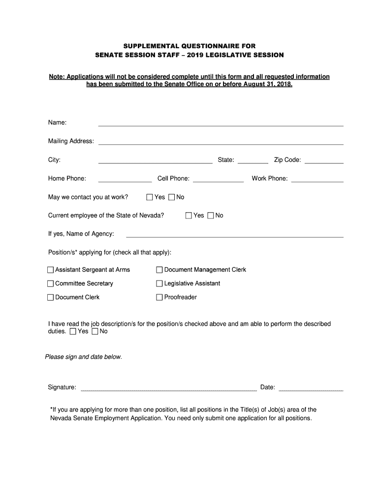 SENATE PERSONAL SECRETARY  Form