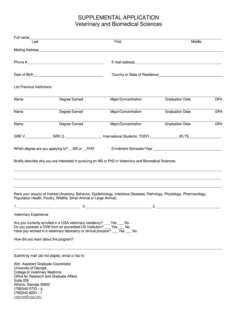 SUPPLEMENTAL APPLICATION Veterinary and Biomedical Sciences  Form