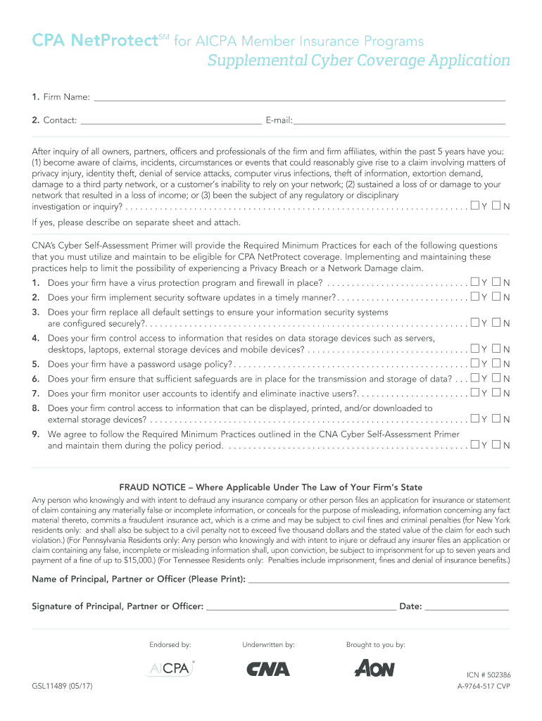 CPA NetProtectSM for AICPA Member Insurance Programs  Form