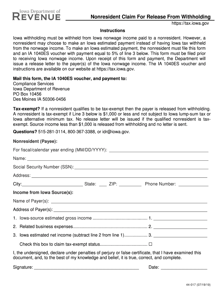 Iowa W 4 Printable  Form