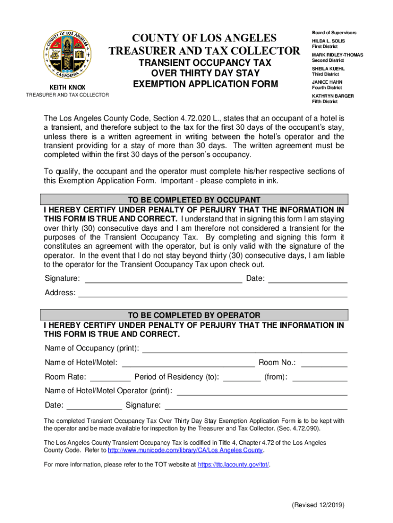 Transient Tax Los Angeles  Form