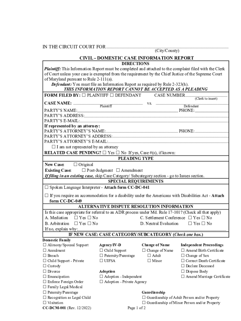  Circuit Court for City or County CIVIL DOMESTIC 2022-2024