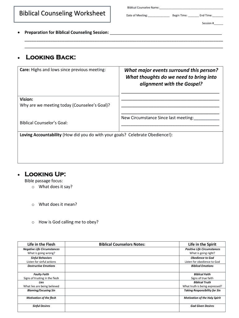 Biblical Counseling Worksheets PDF  Form