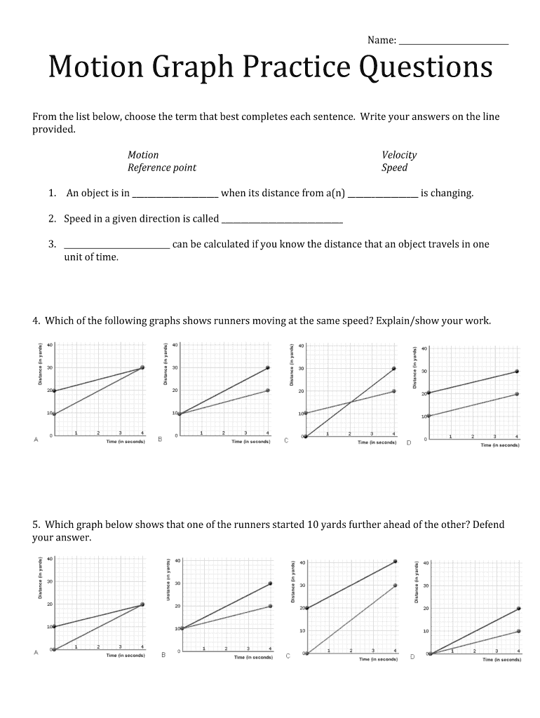Motion Graph Practice Questions Answer Key  Form