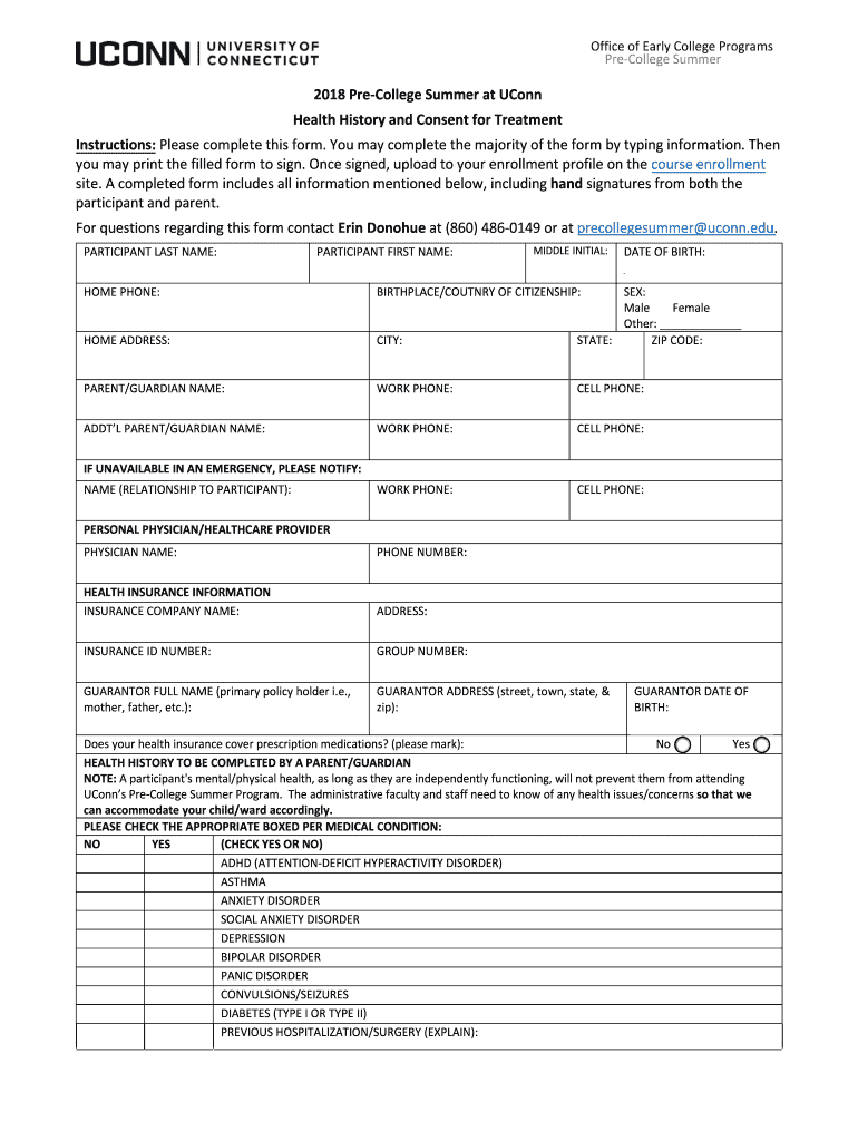  Required FormsUConn Pre College Summer 2018