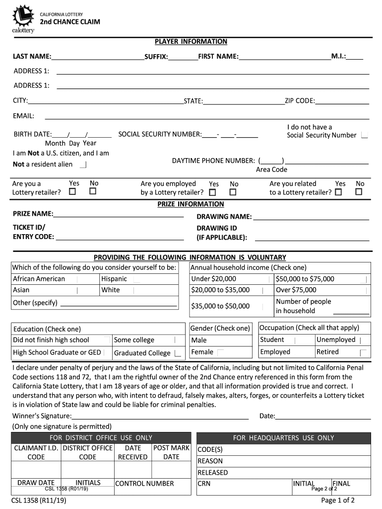  2nd Chance Claim Form 2019-2024