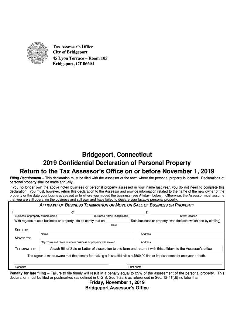 Bridgeport Ct Personal Property Declaration  Form