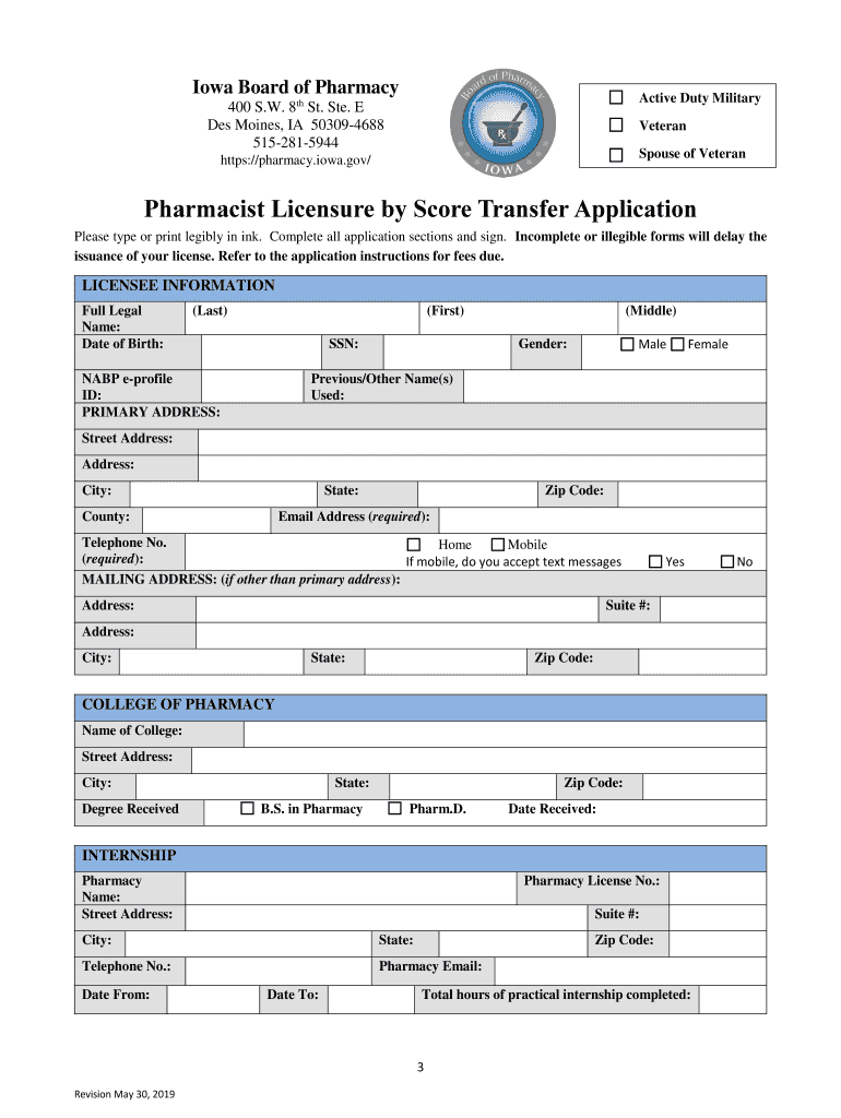  Iowa Pharmacist Licensure by 2019