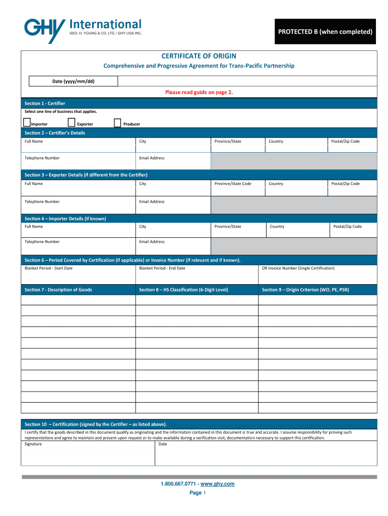 Cptpp Certificate of Origin PDF  Form