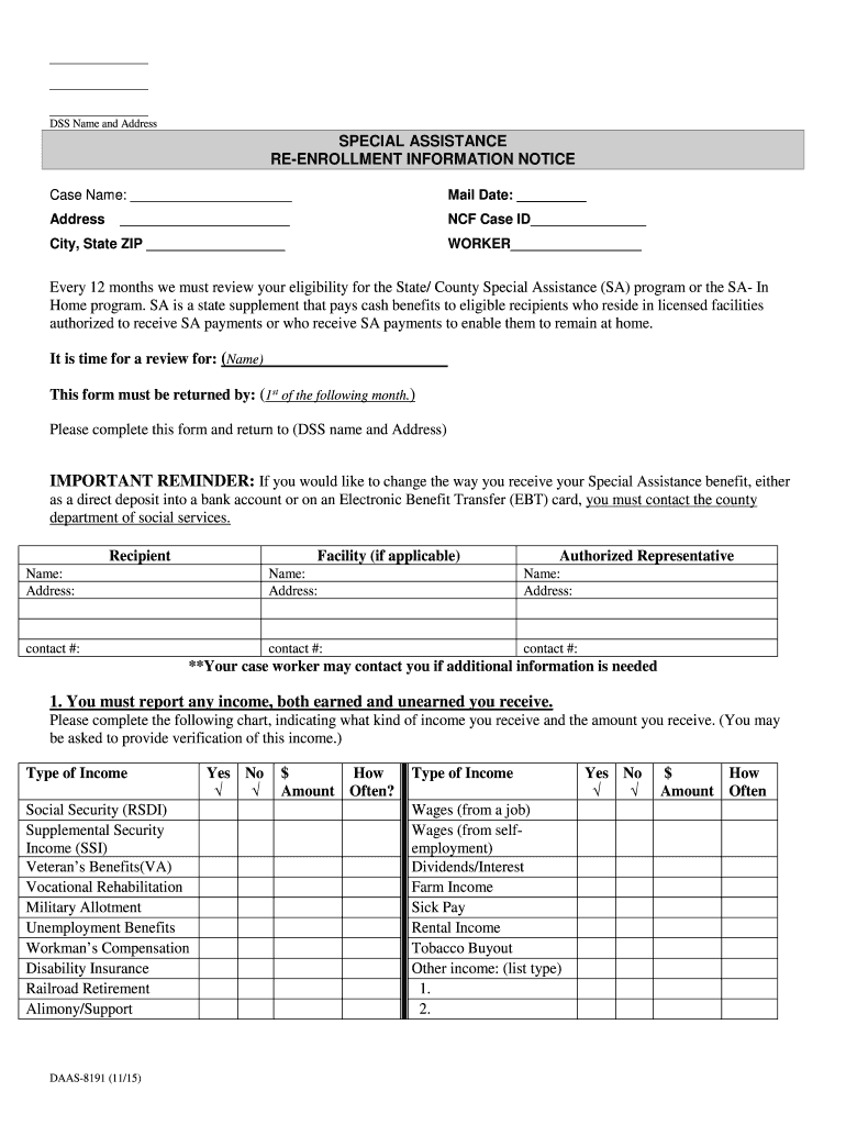  Daas 8191 Fillable Form 2015-2024
