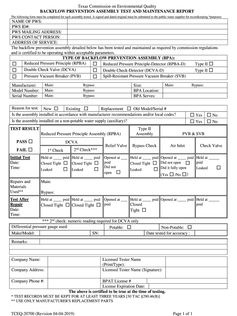 Tceq Backflow Form