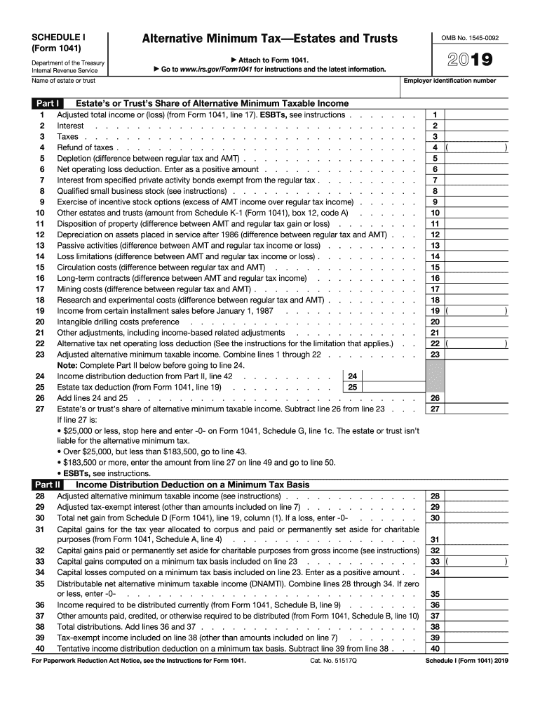 1041 Tax Form Schedule I