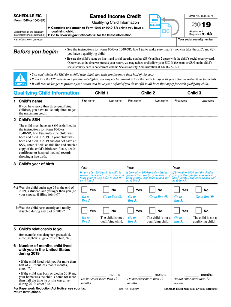 2019 Schedule EIC (1040 form)