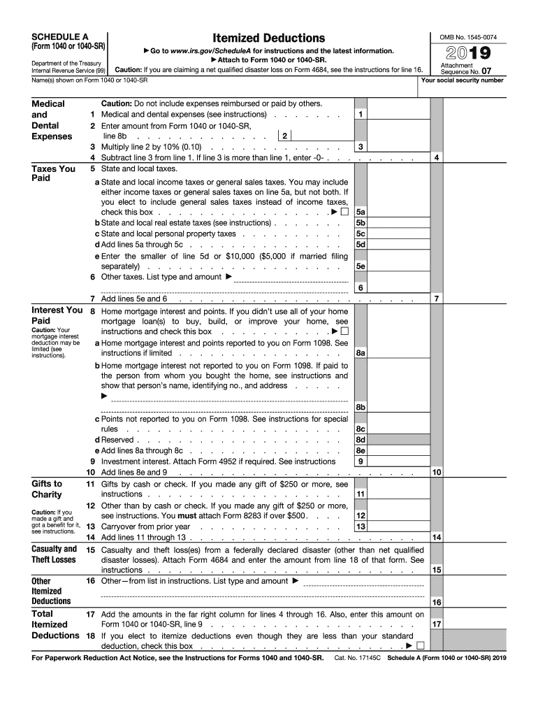 2019 Schedule A (1040 form)