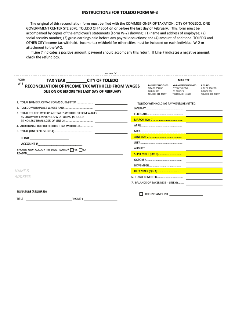 EMPLOYERS QUARTERLY RETURN of TAX Toledo, Ohio  Form