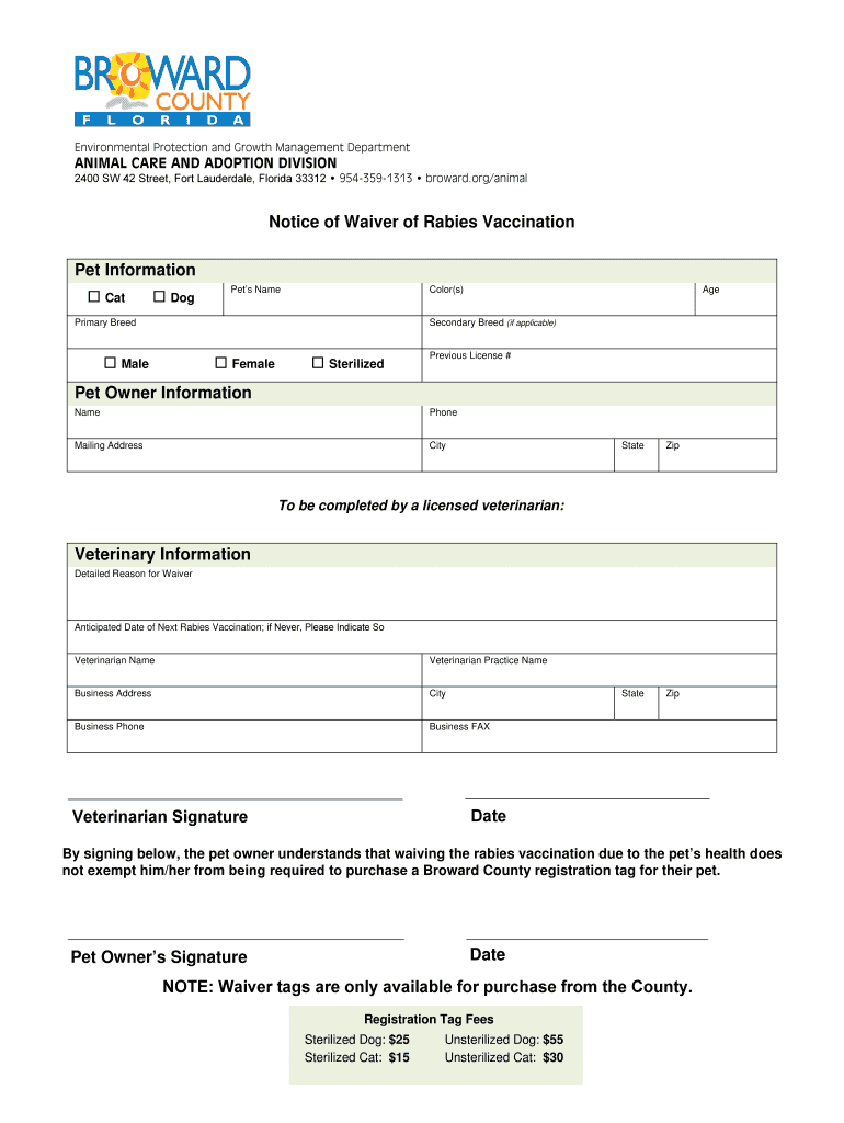 Broward Rabies Tag  Form