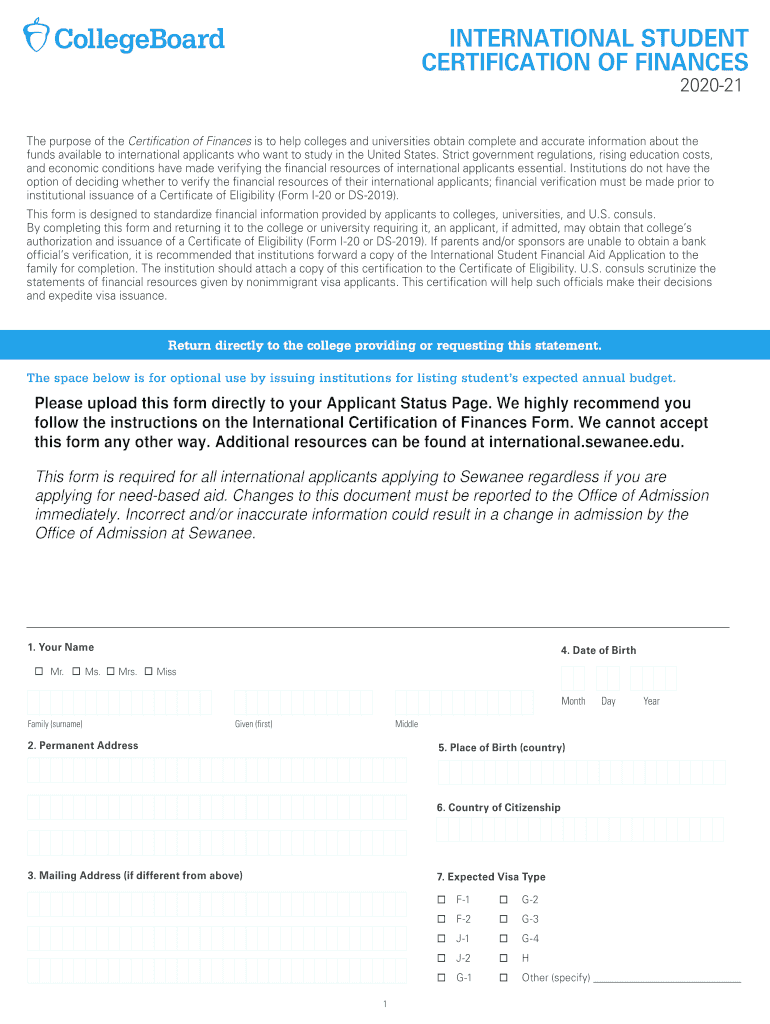 Certification Finances Form