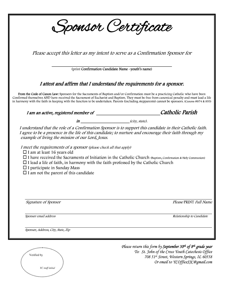 Confirmation Sponsor Form