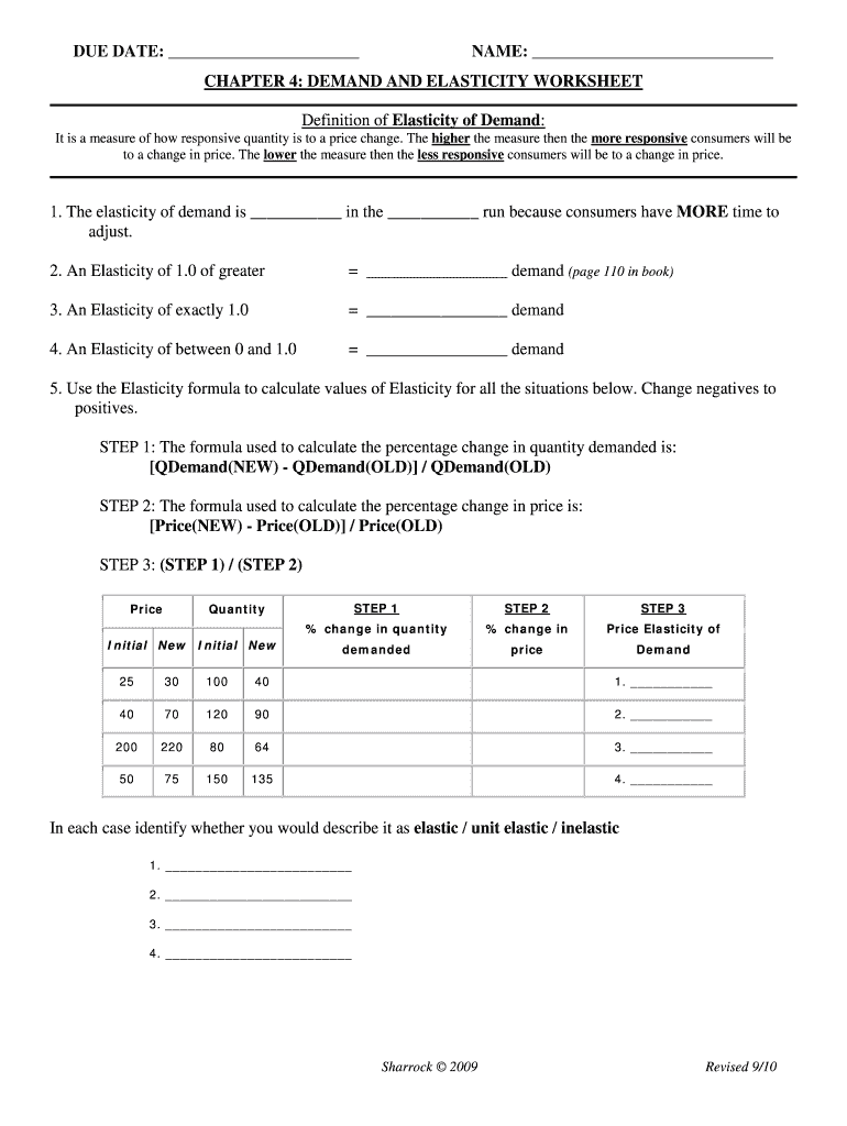 Worksheet on Elasticity Answers Key PDF  Form