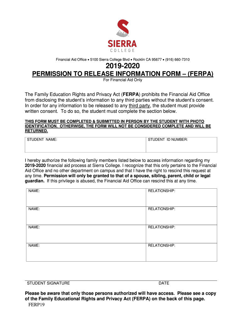  FERPA Permission Form 2019-2024