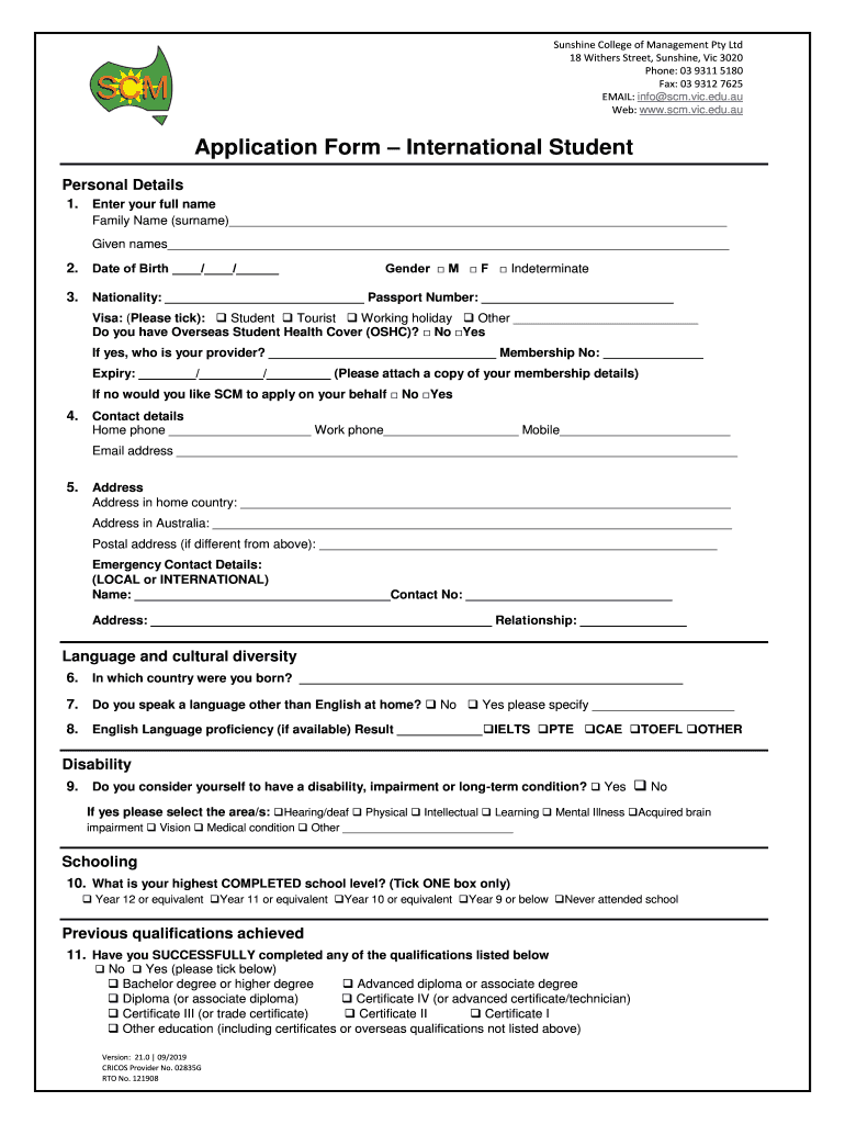 Sunshine College of Management  Form