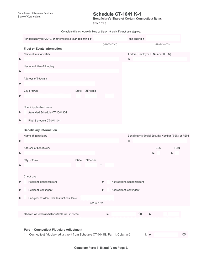  Schedule CT 1041 K 1, Beneficiary's Share of Certain 2019