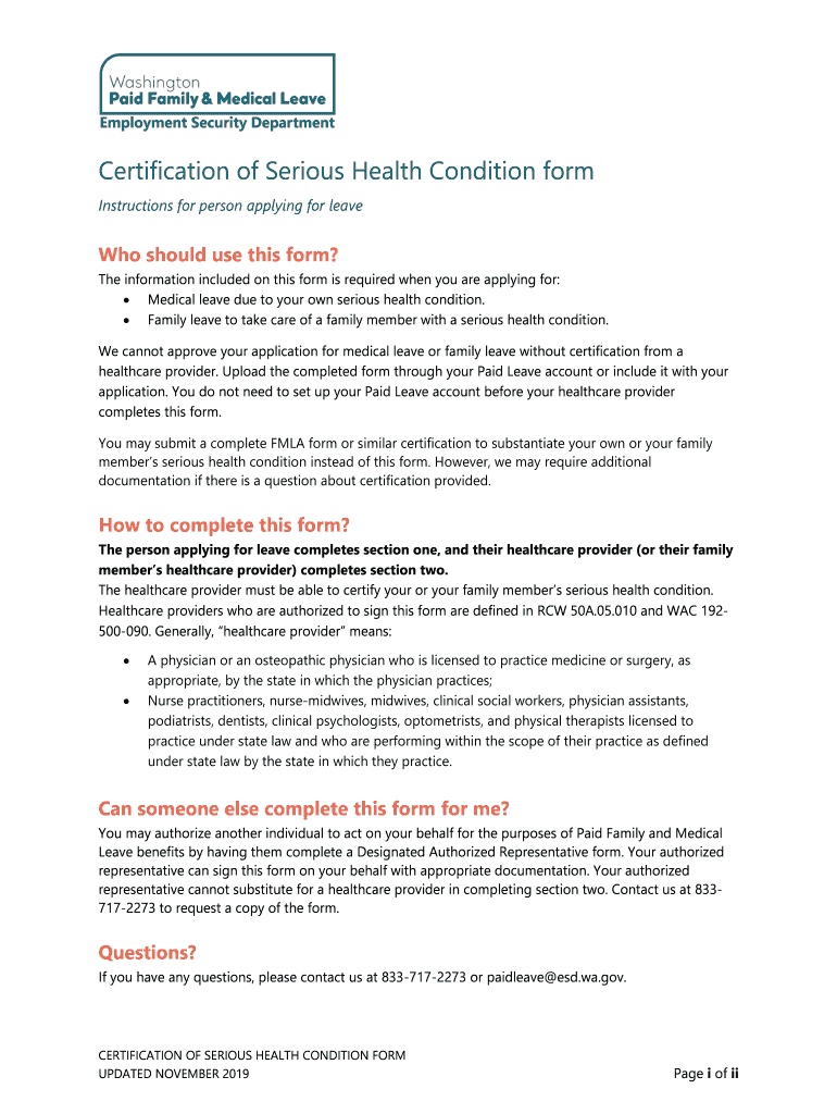 Certification of Serious Health Condition Form