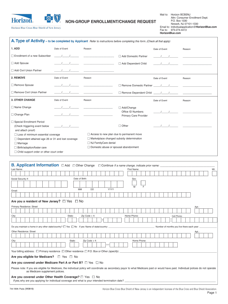 Enrollment of a New Subscriber  Form