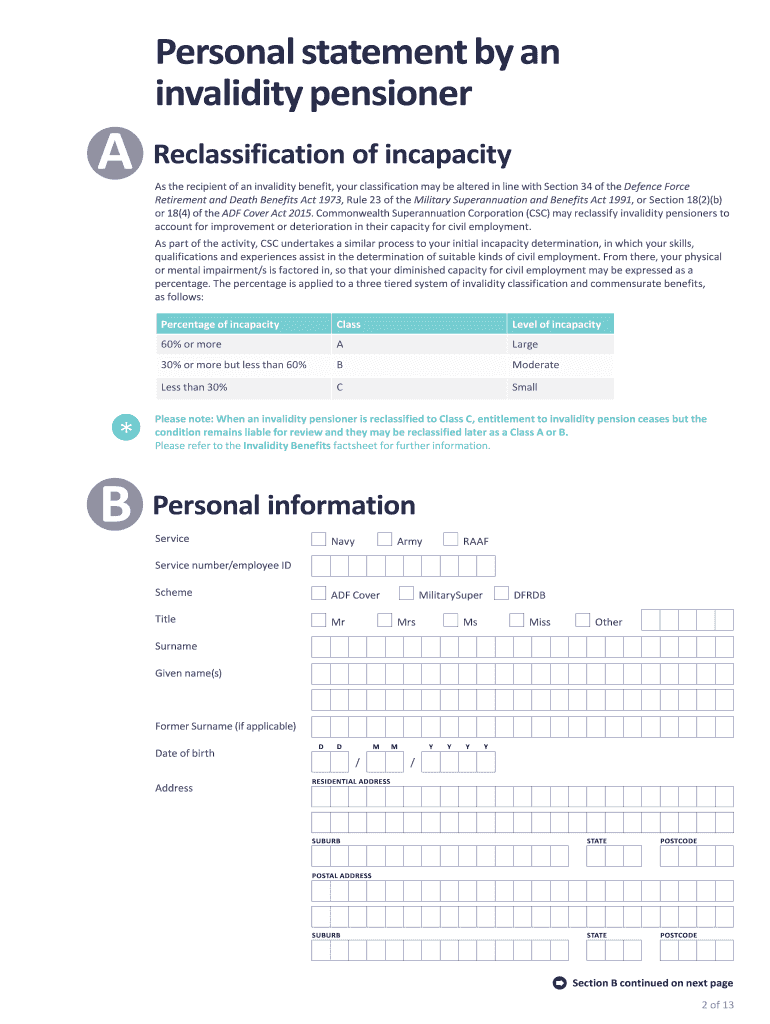  Personal Statement by an Invalidity Pensioner Personal Statement by an Invalidity Pensioner 2019-2024